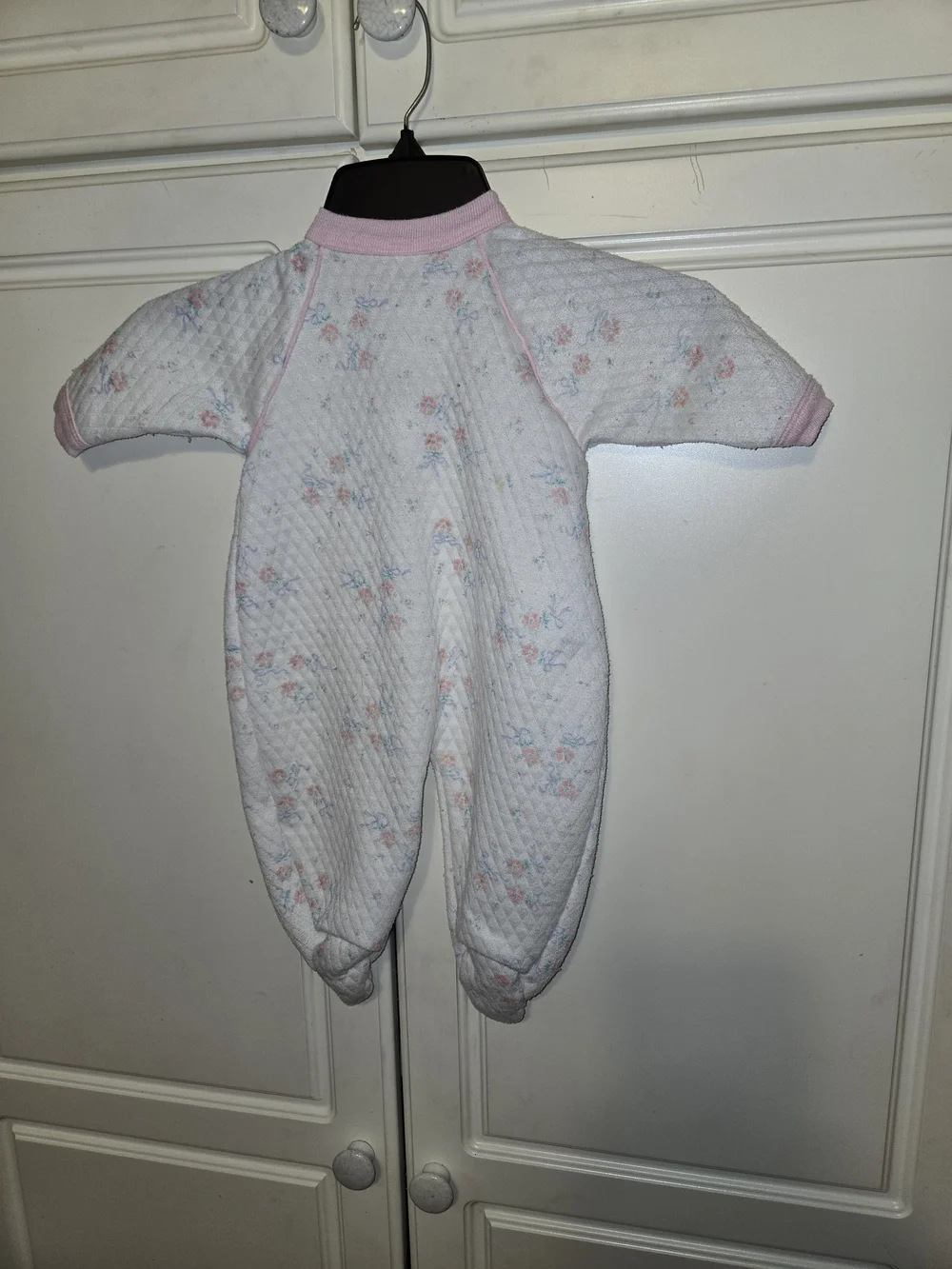 Quilted Floral Footed One-Piece with Pink Trim